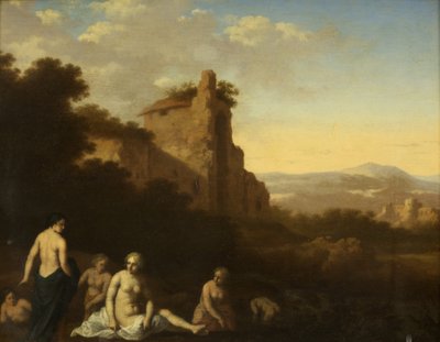 Nymferbadning (olie på panel) af Cornelis van Poelenburgh or Poelenburch