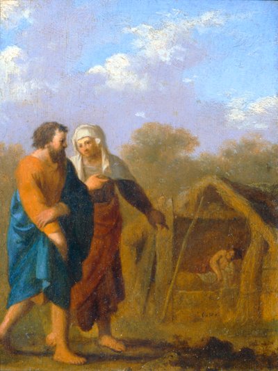 Sara beder Abraham om at tage Hagar som sin anden kone ... af Cornelis van Poelenburgh or Poelenburch