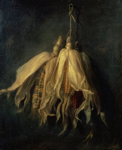 Tre majskolber hængende fra et søm (olie på lærred) af Cornelis van Spaendonck