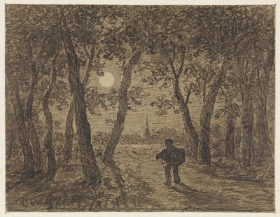 Mand, der går ud af en skov ved måneskin af Cornelis van der Griendt