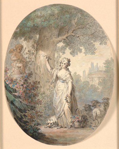 Hyrdinde, der skærer et tegn i et træ af Cornelius Høyer
