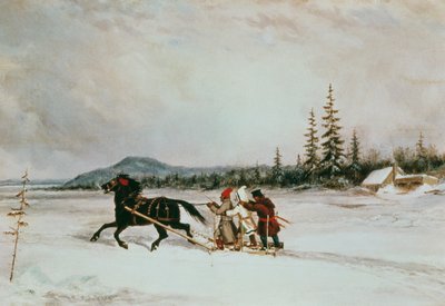 Beboere Slæde, c.1855 af Cornelius Krieghoff