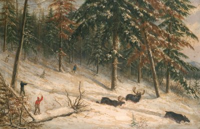 Jagt på elg (olie) af Cornelius Krieghoff