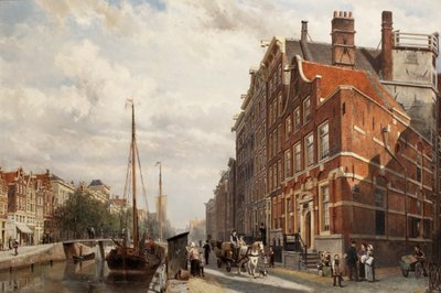 Udsigt over Makelaers Comptoir på Nieuwezijds Voorburgwal, Amsterdam, 1883 af Cornelis Springer