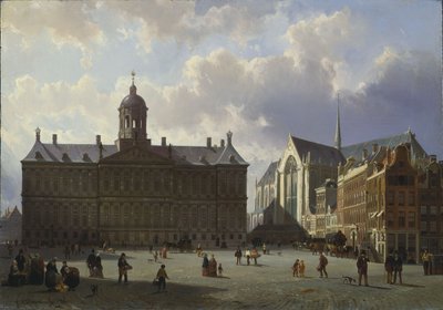 Dam-pladsen med det kongelige palads, Amsterdam, 1855 af Cornelis Springer