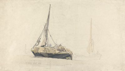 En sejlpram bliver lastet med hø, december 1827 af Cornelius Varley