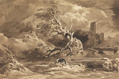 Et træ ramt af lynet af Cornelius Varley