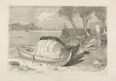 To strandede fiskerbåde af Cornelius Varley