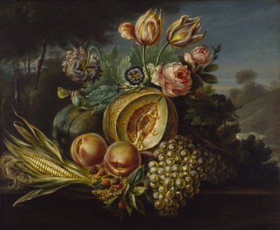 Stilleben med frugt og blomster, 1824. af Cornelius de Beet