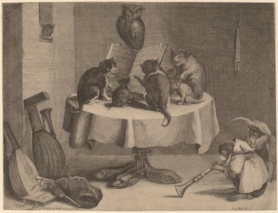 Kattens koncert af Coryn Boel after David Teniers the Younger