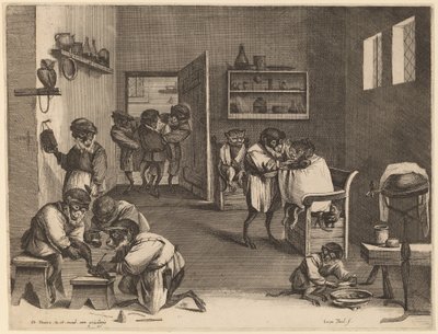Abernes frisørbutik af Coryn Boel after David Teniers the Younger