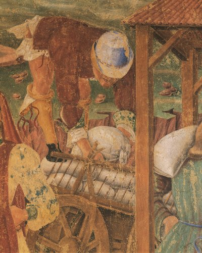 Købmand på arbejde, detaljer fra Triumph of Ceres, scene fra august måned, tilskrevet Cosimo Tura af Cosimo (attr. to) Tura