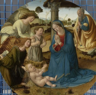 Tilbedelse af barnet. 1485-1507 af Cosimo Rosselli