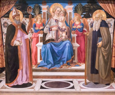 Madonna og Child troner med engle, den hellige Nicholas og den hellige Antonius abbeden af Cosimo Rosselli