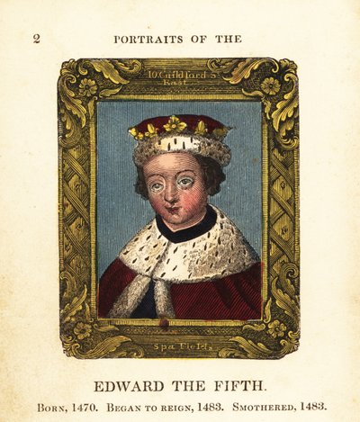 Portræt af kong Edward den Femte, Edward V af England, født 1470, begyndte regeringstid 1483 og kvælede 1483 af Cosmo Armstrong
