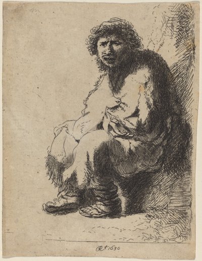 Tigger sidder på en bank af Costantino Cumano after Rembrandt van Rijn