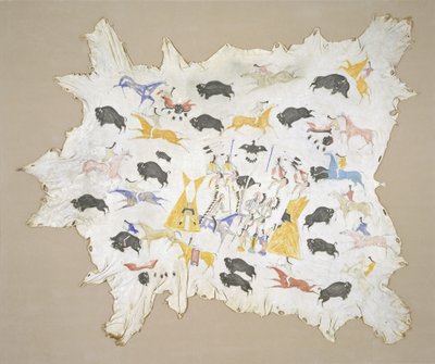 Scener af Plains Indian Life, c.1880 (Pigment on Elkhide) af Cotsiogo