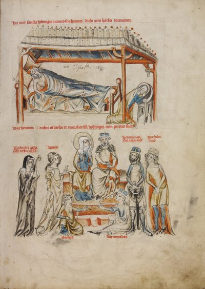 Heinrich Sleeping og Hedwig beder. Heinrich og Hedwig med deres børn, 1353 af Court workshop of Duke Ludwig I