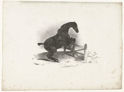 Hesten hopper over et hegn Cheval franchissant une barriere af Courtin