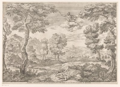 Adonis angrebet af et vildsvin Landskaber efter malerier i Palazzo Theodoli i San Vito Romano (serietitel) af Crescenzio Onofrij