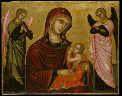 Icon of the Virgin Lactans med to engle (ægtempera på panel) af Cretan School