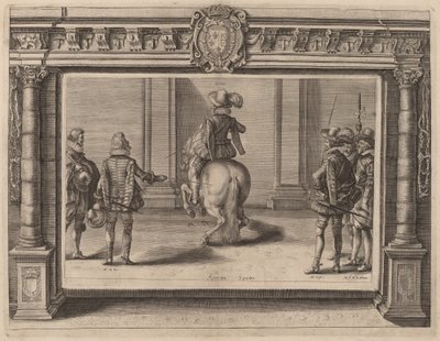 Ludvig XIII til hest, modtager undervisning af Crispijn de Passe II
