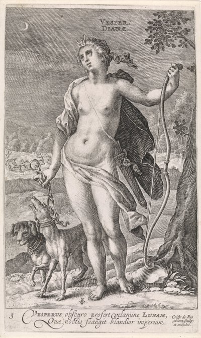Aften Vesper Dianæ (titel på objekt) De fire gange på dagen (serietitel) af Crispijn van de Passe (I)