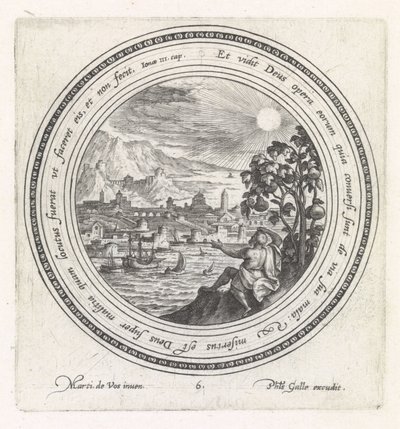 Jonas sidder under græskaret History of Jonas (serietitel) af Crispijn van de Passe (I)