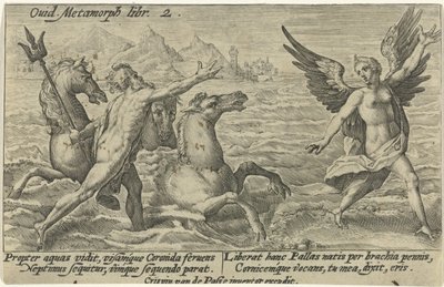 Neptun rækker ud efter Coronis Metamorphoses of Ovid (serietitel) af Crispijn van de Passe (I)