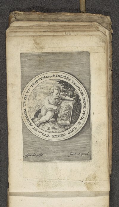 Putto med tablet Putti forestiller Guds ord (serietitel) Verbum Dei (serietitel) af Crispijn van de Passe (I)