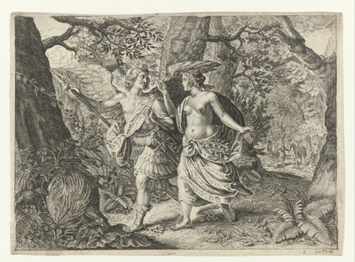 Circe forvandler Picus til en spætte Metamorphoses of Ovid (serietitel) af Crispijn van de Passe (II) (after)