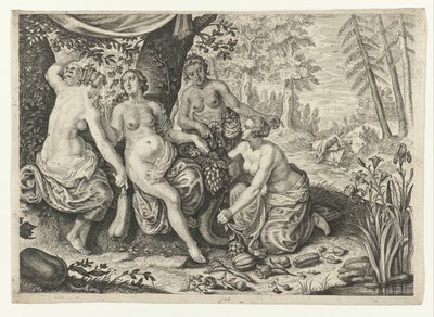 Nymfer fylder overflødighedshornet Metamorphoses of Ovid (serietitel) af Crispijn van de Passe (II) (attributed to)