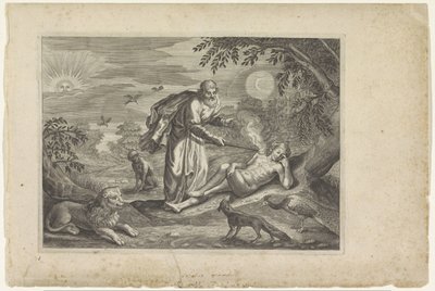 Prometheus skaber det første menneske Metamorphoses of Ovid (serietitel) af Crispijn van de Passe (II) (workshop of)