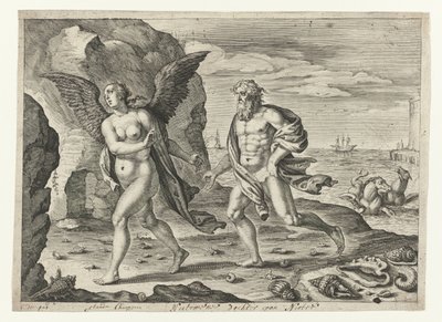 Coronis en Neptun Metamorfosen van Ovidius (serietitel) af Crispijn van de Passe (II)