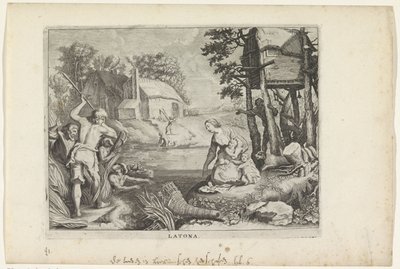 Leto (Latona) forvandler lykianerne til frøer Metamorphoses of Ovid (serietitel) af Crispijn van de Passe (II)