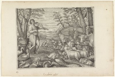 Orpheus fortryller dyrene med sin musik Metamorphoses of Ovid (serietitel) af Crispijn van de Passe (II)