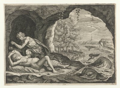 Peleus forfølger den sovende Thetis Metamorphoses of Ovid (serietitel) af Crispijn van de Passe (II)