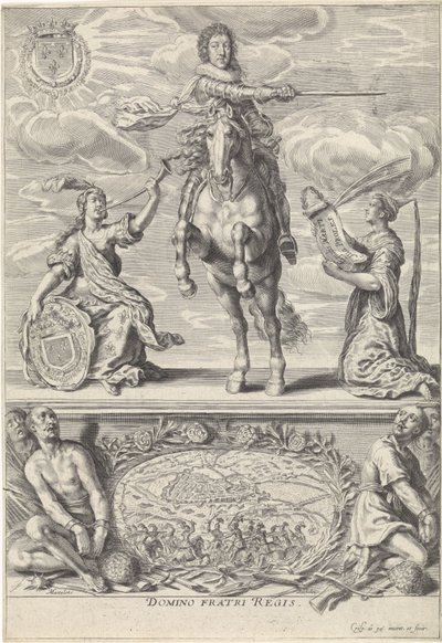 Portræt af Gaston Jean-Baptiste af Orléans, til hest Domino Fratri Regis. (titel på objekt) af Crispijn van de Passe (II)