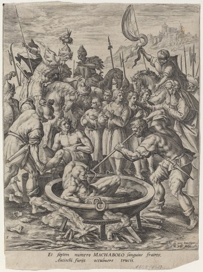 De syv makkabæerbrødre dræbt af Antiochus af Crispijn van de Passe I after Maarten de Vos