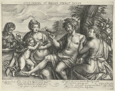 Bacchus, Venus og Ceres i et landskab Venus fryser uden Ceres og Bacchus (titel på objekt) af Crispijn van den Queborn