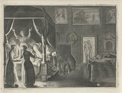 Opkastende mand i sengen af Crispijn van den Queborn