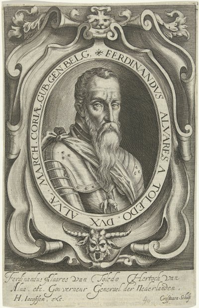 Portret van Ferdinand Alvarez de Toledo, hertog van Alva af Crispijn van den Queborn
