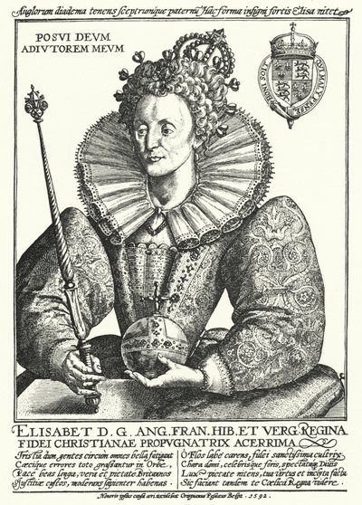 Elizabeth I, dronning af England (gravering) af Crispin I de (after) Passe