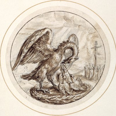 A Pelican in her Piety, tidligt i det 17. århundrede (pen & brunt blæk med brun vask) af Crispin I de Passe