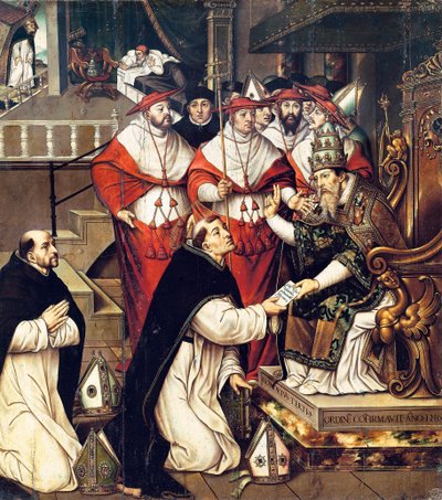 Honorius III (Cencio Savelli, pave fra 1216 til 1227), der bekræfter Saint Dominic-ordenen. Maleri af Cristobal Llorens (ca. 1550-1616) af Cristobal Llorens