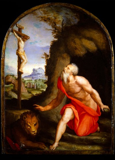 Sankt Hieronymus (olie på forsølvet kobber) af Cristofano Allori