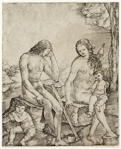 Adam og Eva med spædbørn Kain og Abel af Cristofano Robetta