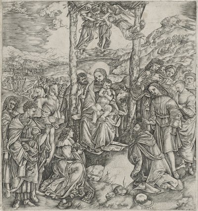 Tilbedelse af Magi (gravering på papir) af Cristofano Robetta