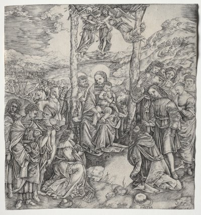 Tilbedelse af Magi af Cristofano Robetta
