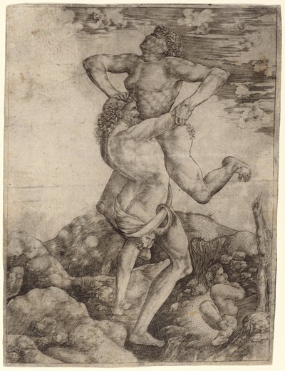 Hercules og Antaeus af Cristofano Robetta, after Antonio del Pollaiuolo